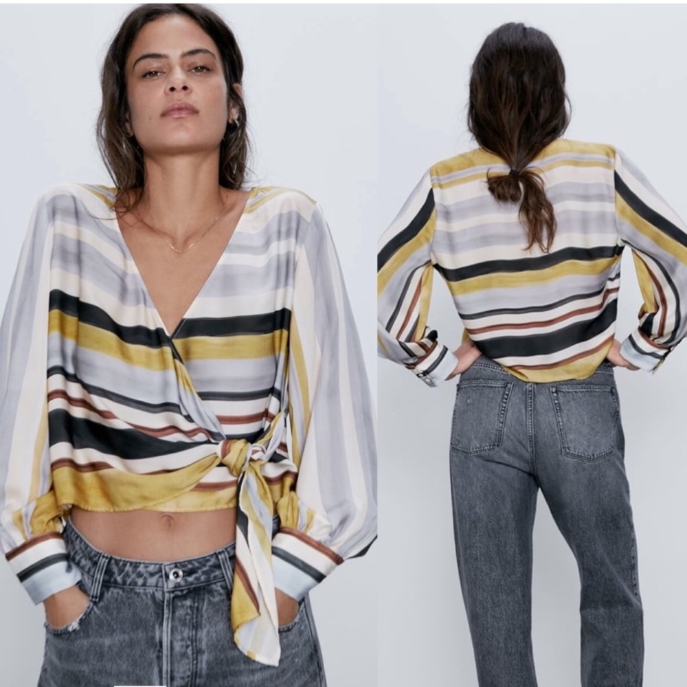 ZARA SATIN WRAP TOP strapped cropped